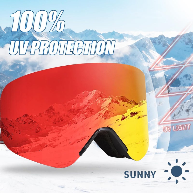 MXJ Gear Ski Goggles,OTG Snowboard Goggles Magnetic Interchangeable Lens,UV Protection Anti-fog,YH879B Snow Goggles for Men Women - Image 5